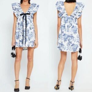 O.P.T Digi Mini Dress, Blue/White Floral, Size XS